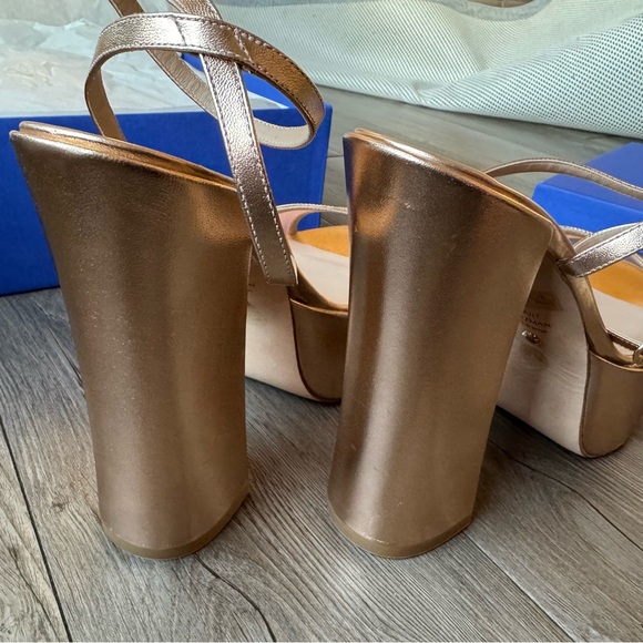 Stuart Weitzman Noche Skyhigh 145 Platform Sandals | Gold | Size 10.5 - Picture 4 of 12